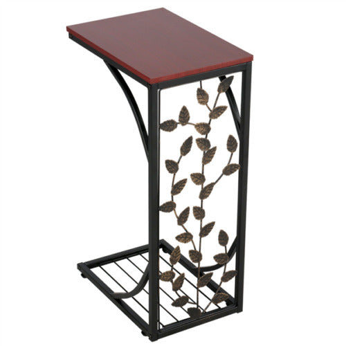 UK 2pcs C Shaped Sofa Side Table End Table Coffee Table Living Room Leaf Pattern