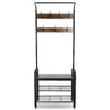 Industrial Coat Rack Stand Shoe Bench 7 Hooks Storage Cabinet Rustic Metal 182cm