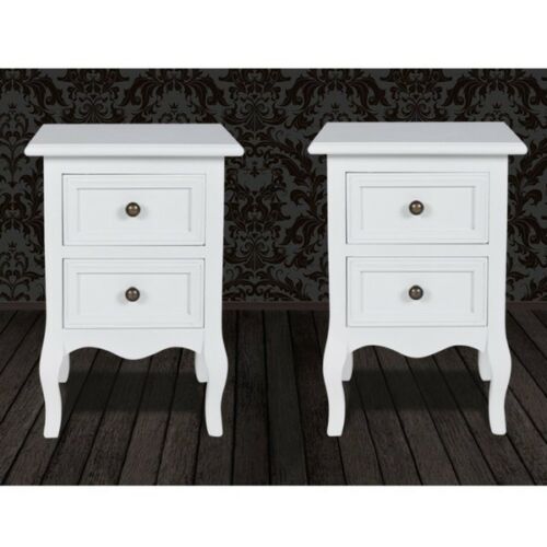 Pair White Bedroom Bedside Table Unit Cabinet Nightstand with 2 Drawers in Each