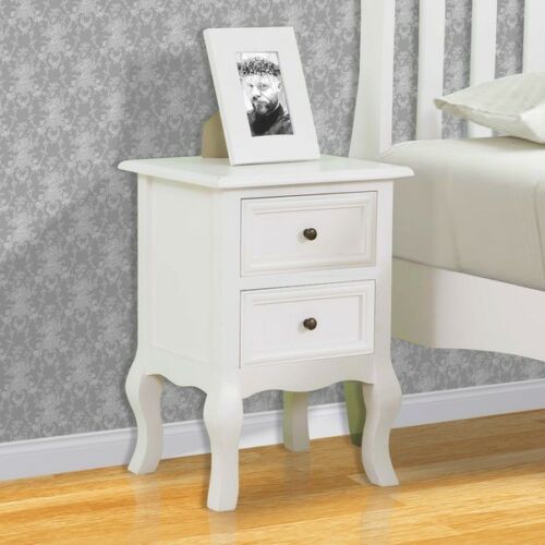 Pair White Bedroom Bedside Table Unit Cabinet Nightstand with 2 Drawers in Each