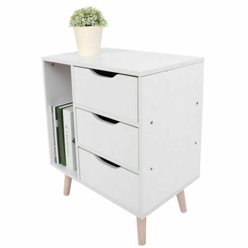 3 Drawers Bedside Table Cabinet Wooden Nightstand Storage Unit Bedroom Cupboard