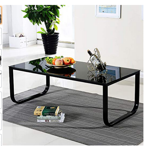 Modern Glass Coffee Table Black Rainbow Side Table Black Metal Legs Living Room