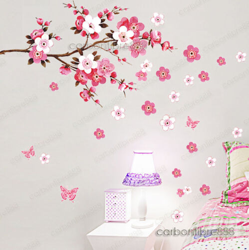 Large Peach Blossom Flower Butterfly Wall Stickers Art Decal Home Room Decor