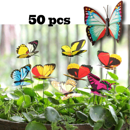50Pcs Butterfly Garden Metal Stake Patio Lawn Yard Wedding Outdoor Village Deco