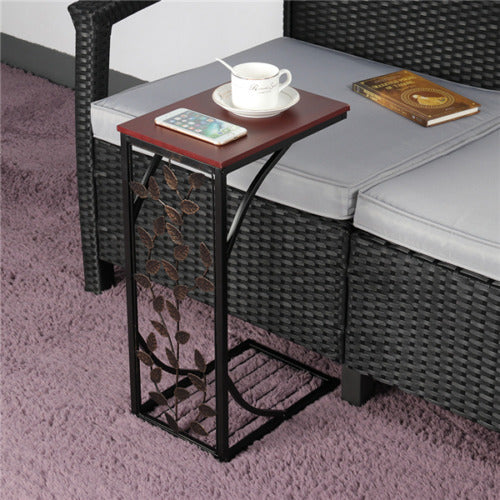 UK 2pcs C Shaped Sofa Side Table End Table Coffee Table Living Room Leaf Pattern