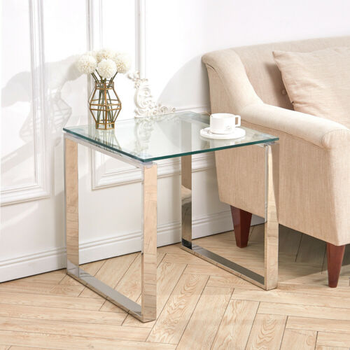 Contemporary Side End Table Small Coffee Table Bedside Lamp Stand Chrome Leg