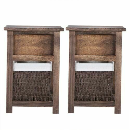 2x Retro Rustic Bedside Cabinet Industrial Nightstand Side Table Storage Drawer