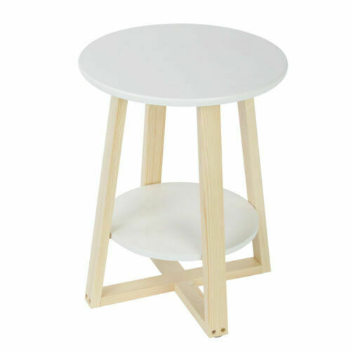 Modern Round Coffee Table Sofa Side End Table Home Living Room White 2 Tier