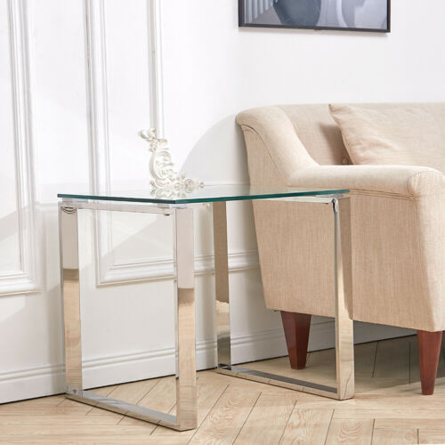 Contemporary Side End Table Small Coffee Table Bedside Lamp Stand Chrome Leg