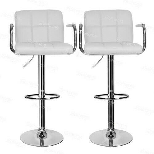 2×Bar Stools Leather Chairs Breakfast Chairs Swivel Gas Lift Kitchen Cushioned