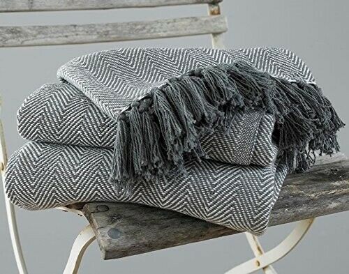 Herringbone Single or King 100% Cotton Sofa Armchair Blanket Throw