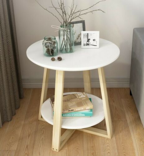 Modern Round Coffee Table Sofa Side End Table Home Living Room White 2 Tier