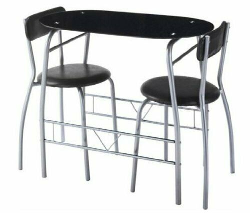 3 Piece Modern Breakfast Bar Dining Table and 2 Chairs Set Metal Frame Kitchen