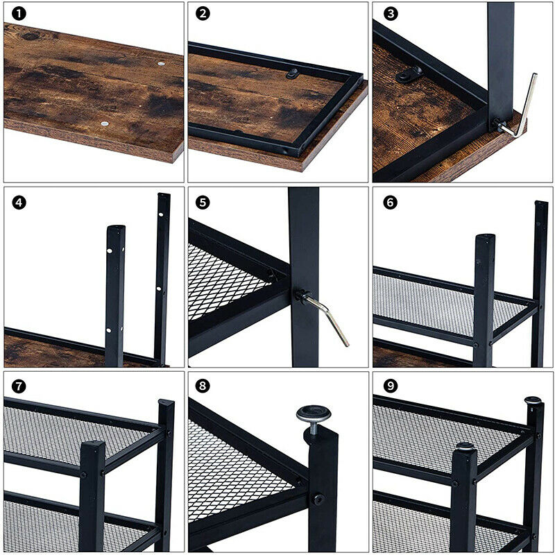 3-Tier Shelf Rack Industrial Shoe Bench With Storage Rustic Metal Shoe Storage