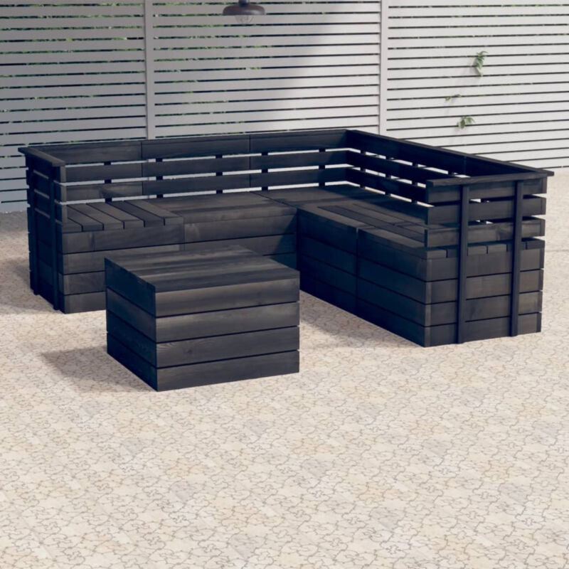 6 Piece Garden Pallet Set Solid Pinewood Dark Grey Q1S6