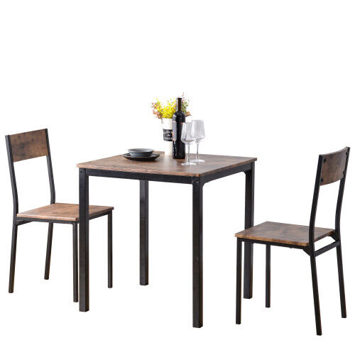 Dining Table and 2 Chairs Wooden Steel Frame Industrial Kitchen Furniture Set MK