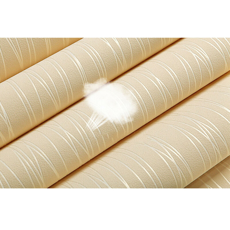 Beige Glitter Textured Wallpaper Non Woven Flocking Vertical Stripes Wallpaper