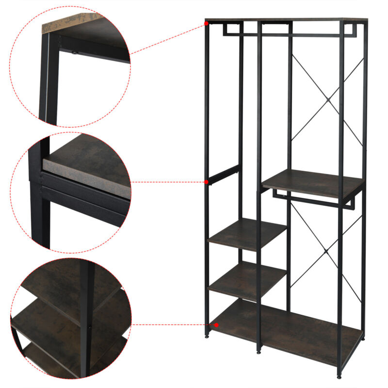 Clothes Rail w/ 4 Tiers Storage Shelves Garment Dress Hanging Display Stand Rack