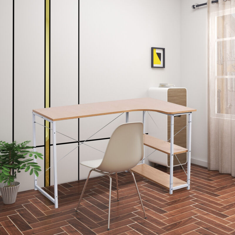 PC Computer Desk Writing Study Table Office Home Workstation Oak Wooden Metal UK