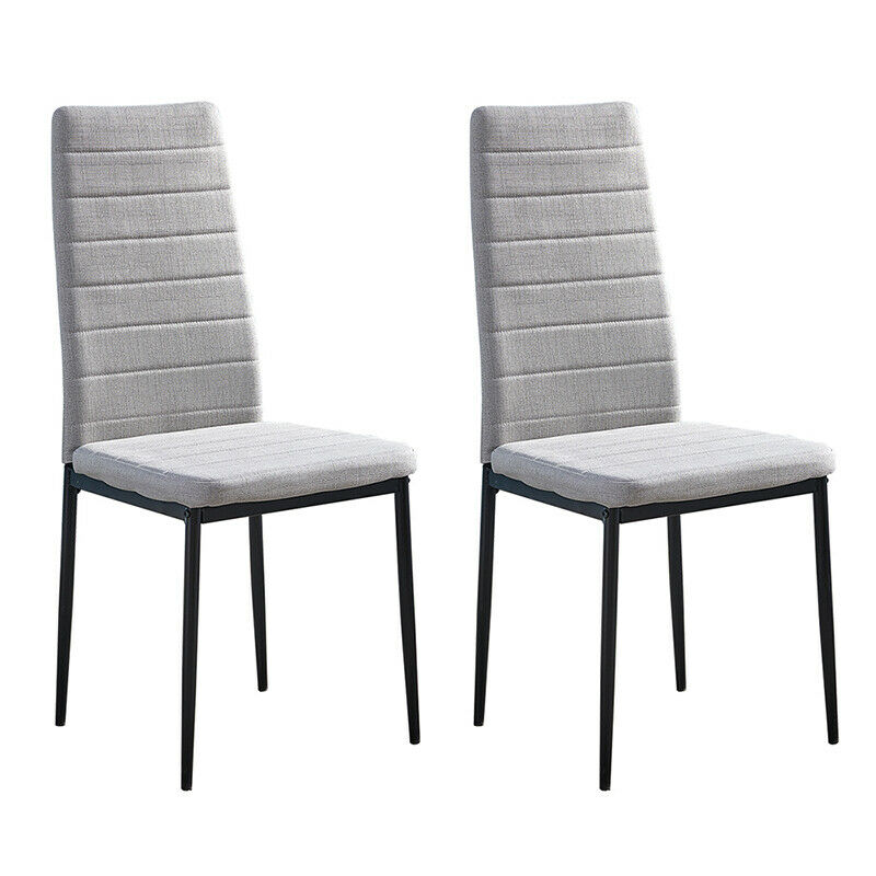 Set of 4 Grey Fabric Dining Chairs High Back Padded Seat Kitchen Dining Room BN