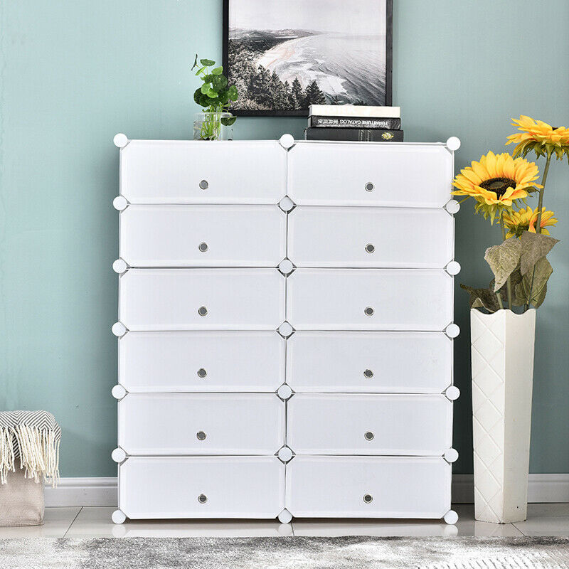12 Cube DIY White Cabinet Cupbpard Shoe Storage Organizer Shoe Shelf Holder Home
