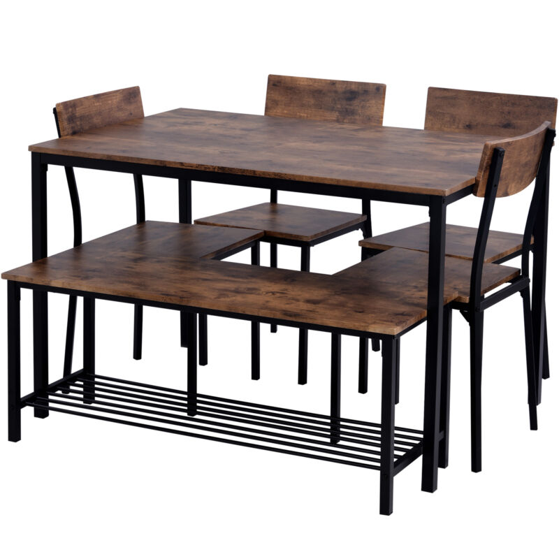 4/6PCS Industrial Dining Table & Chair Set Kitchen Furniture Table Bench MO