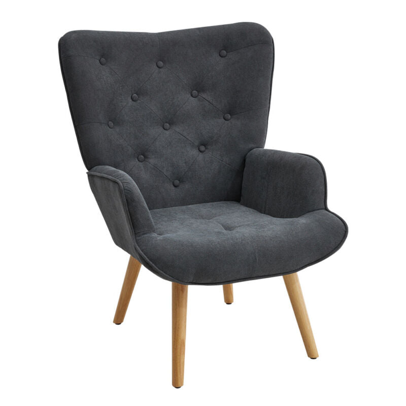 Occasional Button High Back Fabric Oak Legs Armchair Sofa Chair Footstool Suite