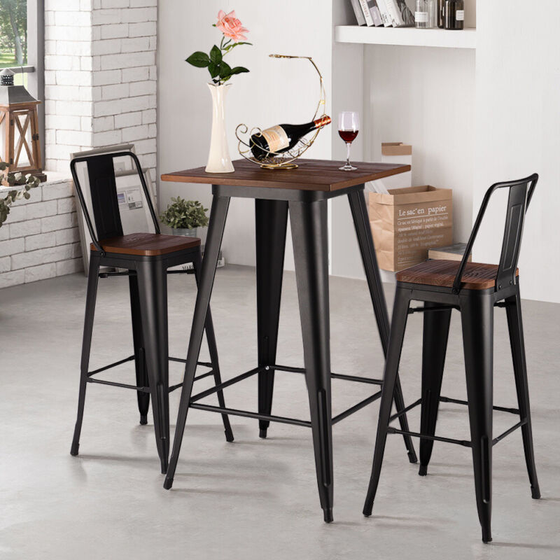 Kitchen Breakfast Table Wooden Top Metal High Bar Bistro Industrial To ...