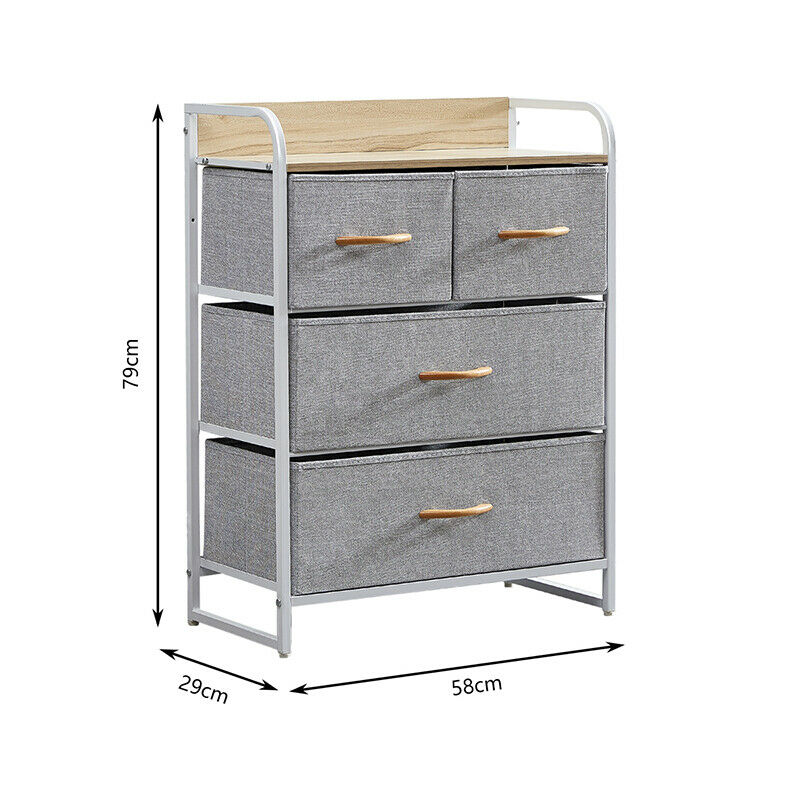 Fabric Bedside Cabinet Table Metal Frame Storage Unit Organiser Chest of Drawers