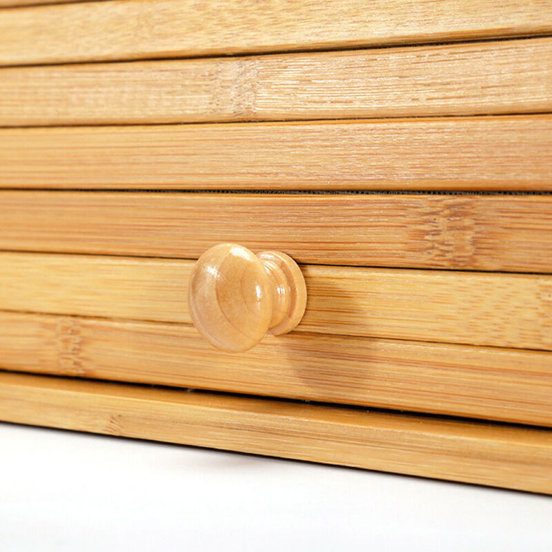 Bread Bin Bamboo Wooden Roll Top Retro Kitchen Loaf Food Storage Box Container