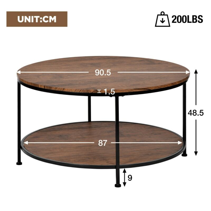 Round Coffee Table Sofa Table Cocktail Table with Storage Shelf for Living Room