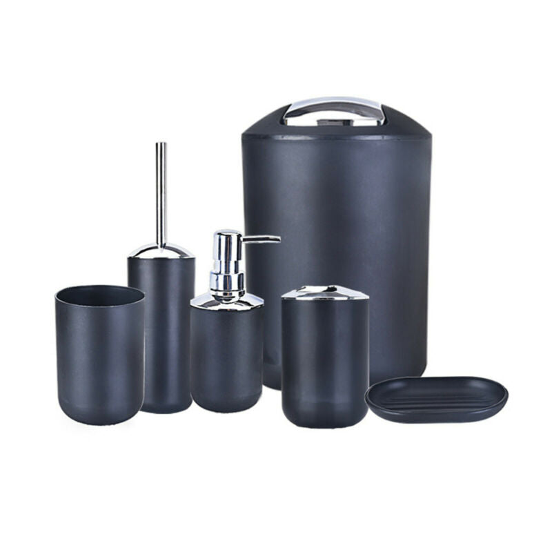 6pcs Bathroom Accessories Set Bin Soap Dispenser Toothbrush Tumbler Toilet Brush