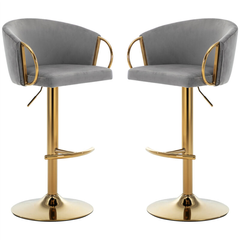 Bar Stools Set of 2 Dining Chair Swivel Velvet Bar Chair w/ Footrest Armrest QW