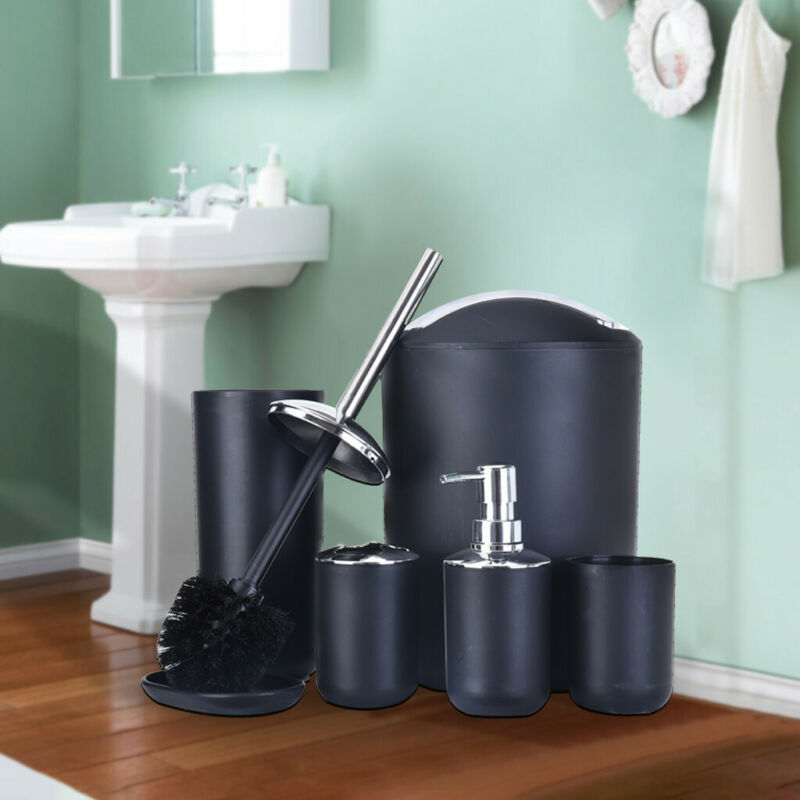 6pcs Bathroom Accessories Set Bin Soap Dispenser Toothbrush Tumbler Toilet Brush