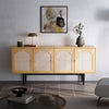 160CM Light Wood Effect Rattan Sideboard Large 4 Door 8 Cubbies Storage Cabinet