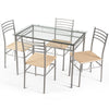 5PCS Dining Table & Chair Set Breakfast Bar Kitchen Furniture with Glass Desktop