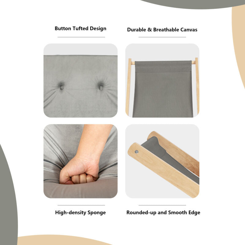 Foldable Beach Sling Chair Outdoor Garden Adjustable Lounging Chair with Cushion