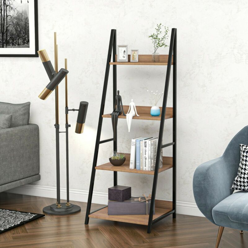 Ladder Shelf Bookcase, Industrial 4 Tier Bookshelf, Storage Rack Shelves