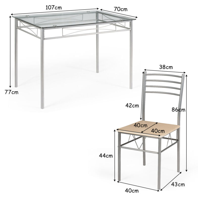 5PCS Dining Table & Chair Set Breakfast Bar Kitchen Furniture with Glass Desktop