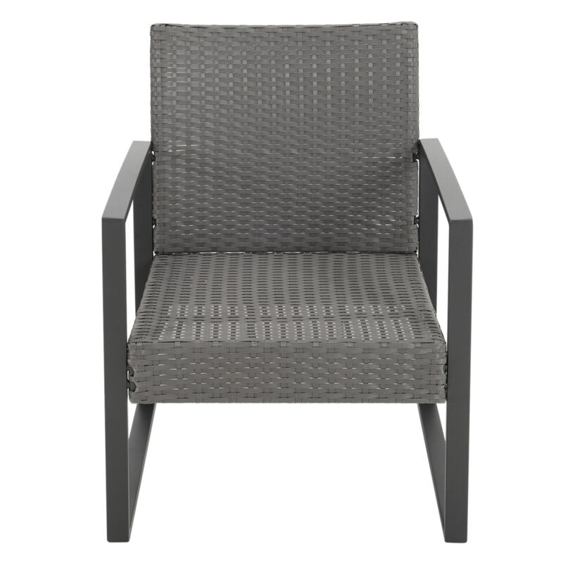 3pcs Garden Bistro Furniture Set Glass Table & Rattan Chairs with Steel Legs