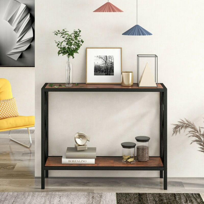 2‑Tier Retro Hallway Console Table Hall Entryway Living Room Furniture Hall Desk