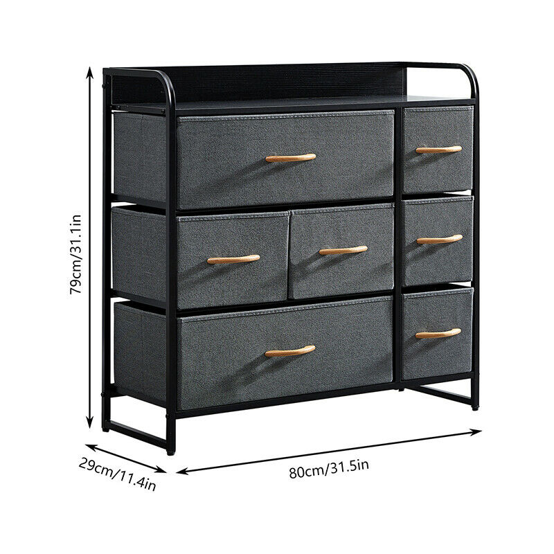 Fabric Bedside Table Cabinet Storage Unit Metal Frame Chest Of 7 Drawers Home BN