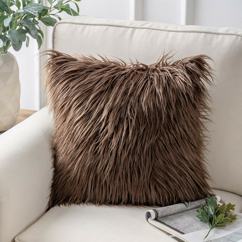 18" Plush Throw Pillow Case Fluffy Plush Sofa Cushion Cover Home Sofa Decor