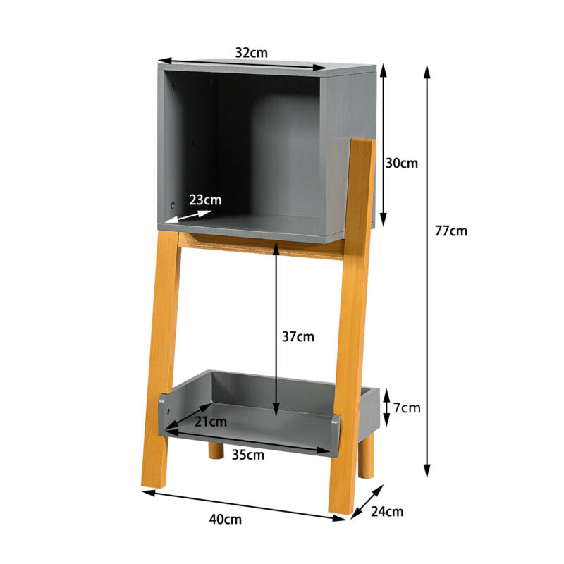 Side End Table Wooden Compact Storage Bookcase with Open Drawer and Bottom Shelf