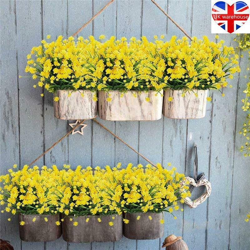 5 Bundles Artificial Flowers Plastic Fake Outdoor Plants Faux UV Resistant Decor