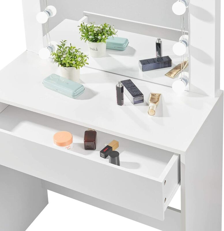 Dressing Table Vanity Makeup Desk w/ LED Lights Mirror Drawer Bedroom Furniture