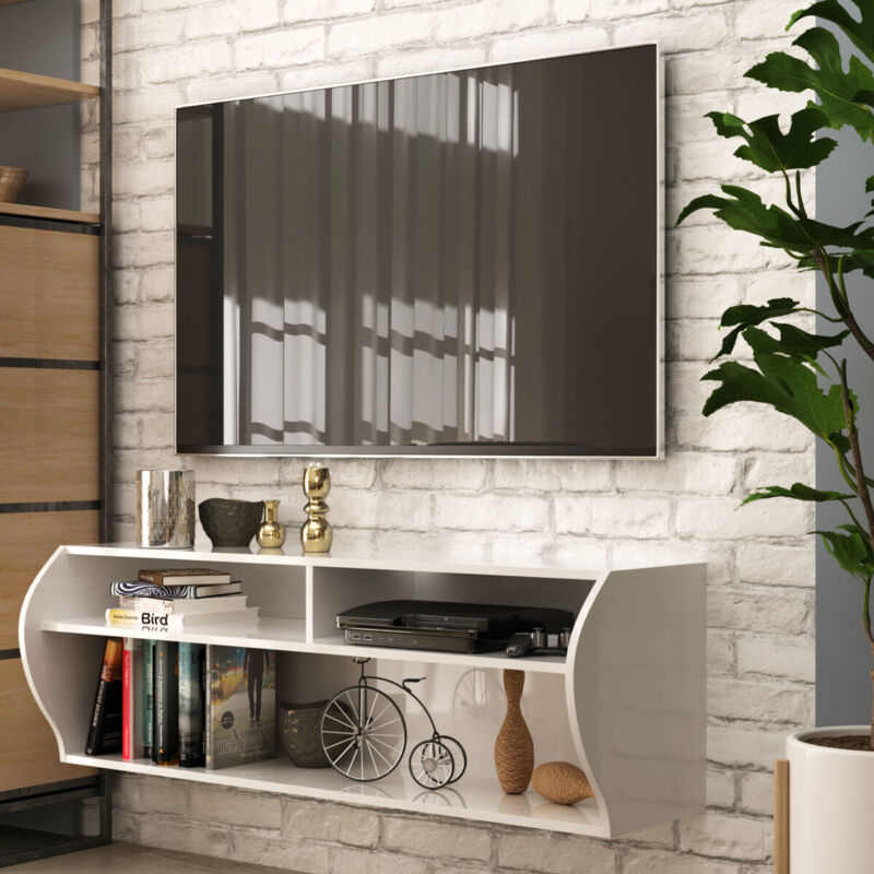 Wall-Mounted TV Stand Floating Media Audio / Video Console Cabinet W/ Cable Hole