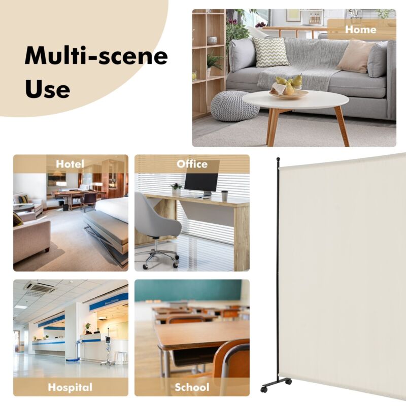 184cm Single Panel Room Divider Rolling Privacy Screen Portable Room Partition
