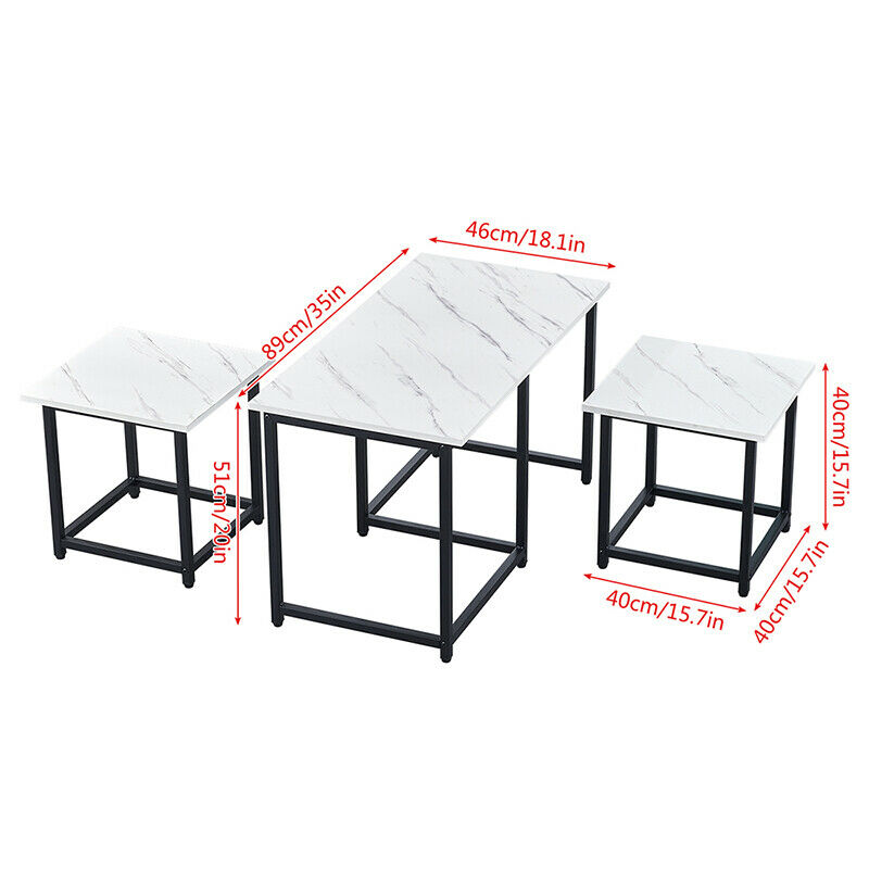 Nest of 3 Coffee Table and 2 Stools Set Living Room Office Lounge Marble Effect