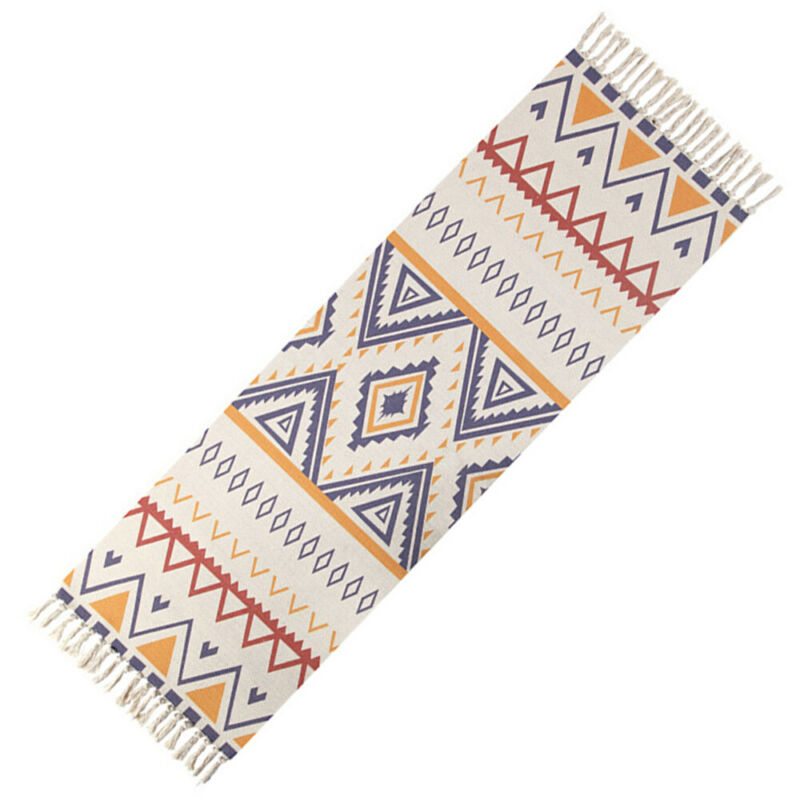 130cm Cotton Area Rug w/ Tassel Hand Woven Kitchen Mat Runner Boho Style Carpet